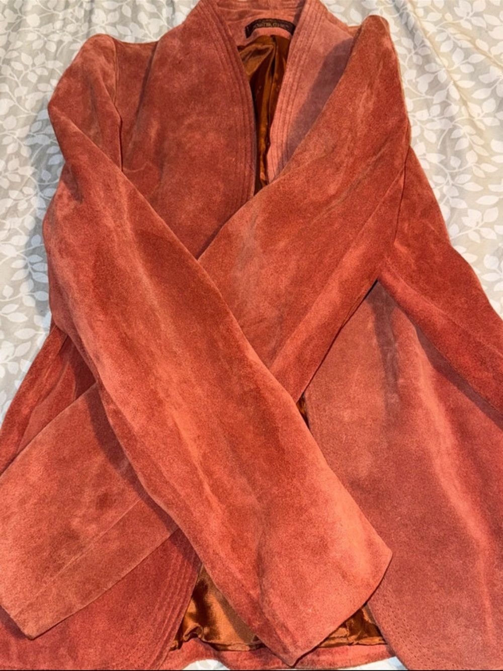 Jordache Rust Suede Leather Lined Open-Front Jacket